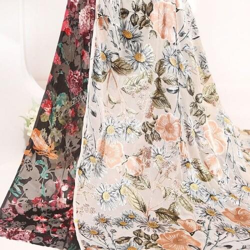 1.4m*1m Burnt-out Silk Fabric Silk Scarf Skirt Burnt Flowers Hollow Simulation Silk Nylon Fabric for Fress DIY Sewing
