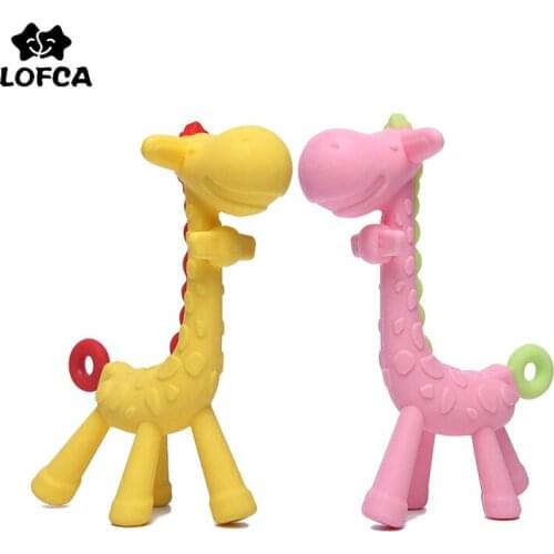 LOFCA 1pc Silicone Giraffe Baby Teether Animal Teether Toy Kids Nursing Teething Gift Food Grade Pacifier Chain Accessories
