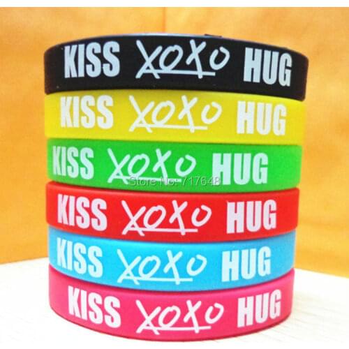 100pcs EXO WOLF KISS XOXO HUG Wristband Silicone Bracelets free shipping by ePacket