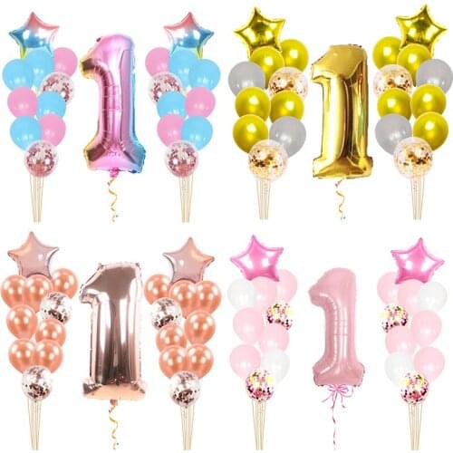 1st Happy Birthday Confetti Balloons Foil Number Balloons First Baby Boy Girl Latex Party Decorations My 1 Year Supplies ball