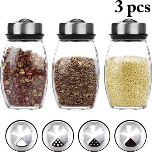 3Pcs/Set Seasoning Bottle Creative Transparent Glass Spice Bottle Seasoning Shaker Spice Shaker Kitchen Tool Cooking Accessories