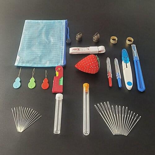 47 Pcs Sewing Set Sewing Thimble Finger Protector Assorted Hand Sewing Needles Seam Ripper Wire Needle Threader Storage Bag