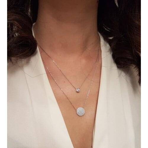 925 Sterling Silver Round Disc Pendant Double Layer Thin Chain Link Necklace Turkey Evil Eye& Hamsa Hand Fatima Jewelry Adorable