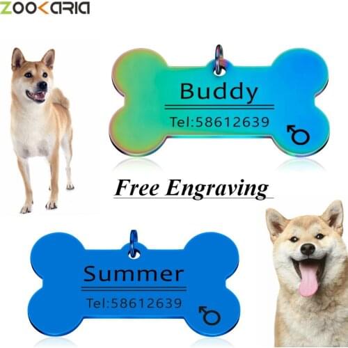 Custom Dog Tag Engraved Pet Dog Collar Accessories Personalized Cat Puppy ID Tag Stainless Steel Bone Name Tag Anti-lost Pendant