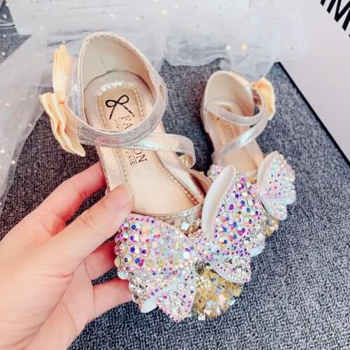 YIHONGMEIQI Princess Girl Shoes girl flowers sparkle flat shoes girl bow Gold Pink Silver shoes