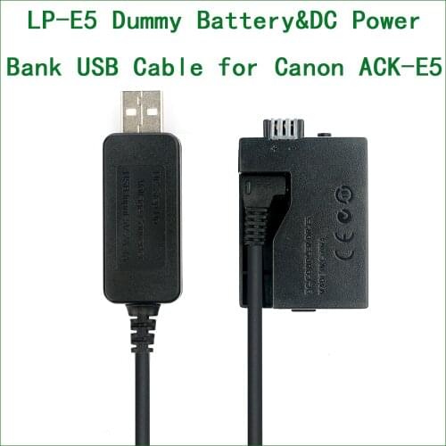 LP E5 LPE5 ACK-E5 DR-E5 Dummy Battery&DC Power Bank USB Cable for Canon EOS 450D 500D 1000D 2000D Kiss F X2 X3 Rebel XSi XS T1i