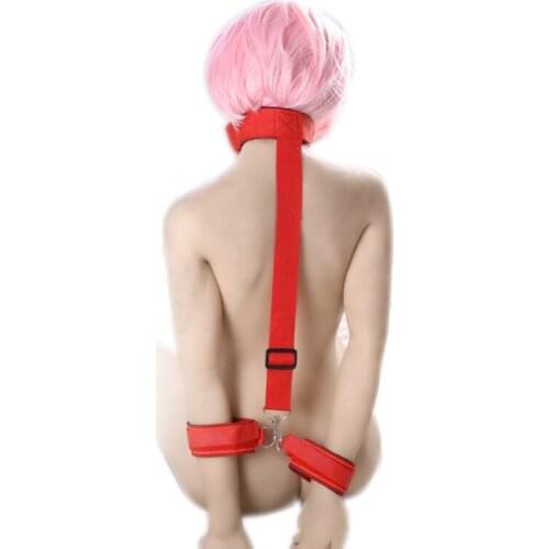 Sex Toys For Woman Adult Game BDSM Bondages Constraint Red/Black Handcuffs Mouth Ball Neck Ring SM Guide Toy Bundling Manacle