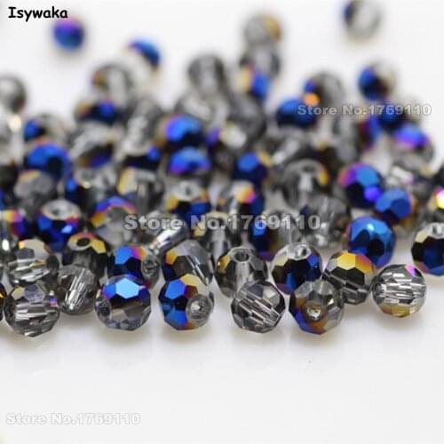 Isywaka Sale Half Shining Blue Color 100pcs 4mm Round Austria Crystal Bead Ball Glass Bead Loose Spacer Bead DIY Jewelry Making