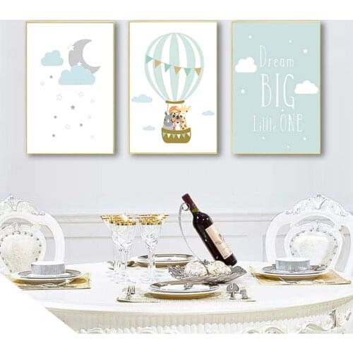 Painting Nordic Kid Baby Bedroom Decoration Picture Animal Balloon Moon Nursery Poster Wall Art Canvas Print Dream Big Quotes