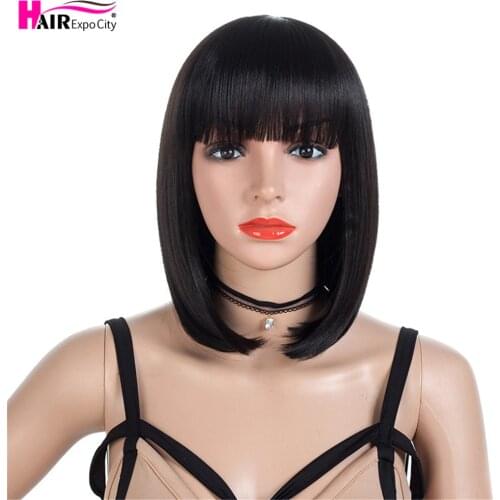 Short Bob Wig With Bangs Synthetic Wig Straight Hair Wigs For Black Women Nature Black Color Cosplay Wig Hair Expo City