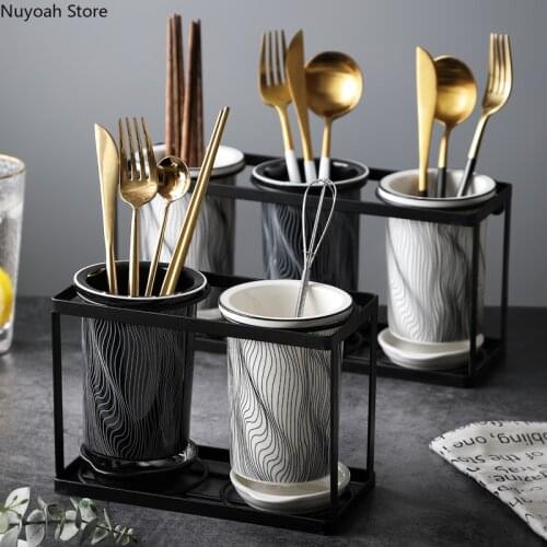 Nordic Creative Ceramic Chopstick Tube Cage Stand Chopsticks Drain Tube Rack Fork Spoon Storage Rack Chopsticks Basket Tube Rack