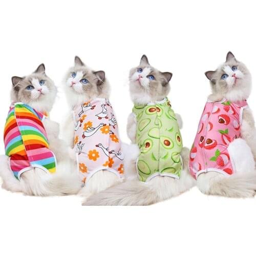 Cute Cat Recovery Suit Clothes After Surgery Cute Rainbow Striped Fruit Pet Physiological Apparel For Puppy Small Dogs Cats