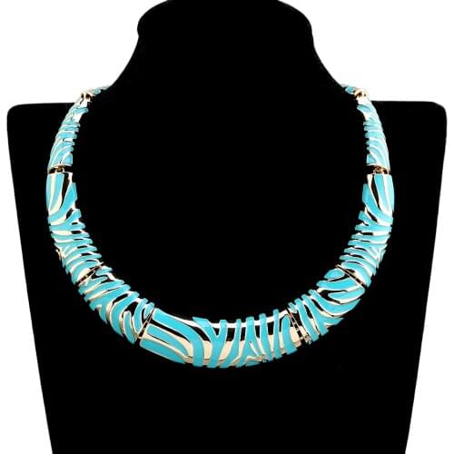 HAHA&TOTO Fashion Gold Plated Zebra-stripe Enamel Colorful Collar Necklace for Women Statement Choker Jewelry 5 Colors