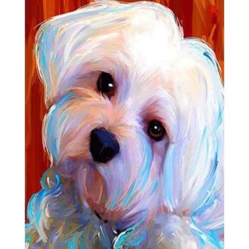 White puppy lovely cute Animal DIY Digital Painting By Numbers Modern Wall Art Oil Painting Holiday Gift Home Decor Big Size