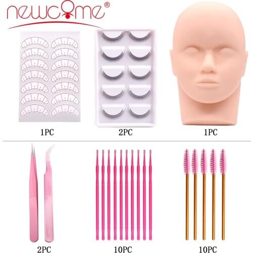 NEWCOME Eyelash Extension Training Kit Exercise Practice Mannequin Head Set Grafting Eyelash Tools Kit Eye Lashes Grafting