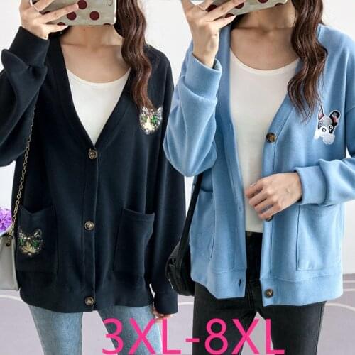 New autumn winter plus size coat for women knit long sleeve casual loose short sweater cardigan blue black 4XL 5XL 6XL 7XL 8XL