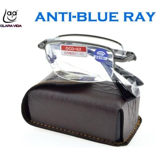 Clara vida titanium alloy foldable with belt case anti blue ray men women computer reading glasses +1 +1.5 +2 +2.5 +3 +3.5 +4