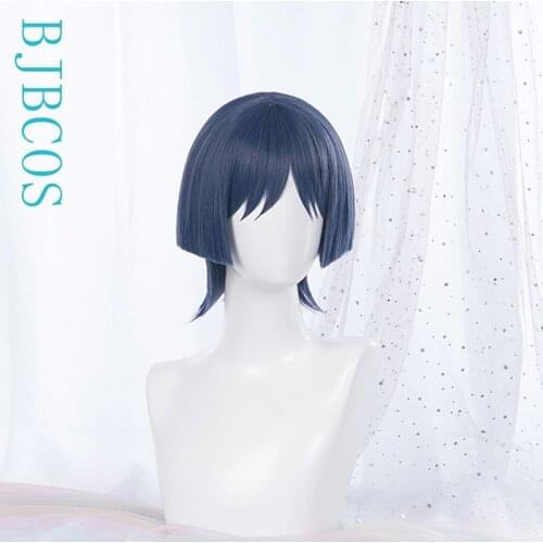 Genshin Impact Cosplay Scaramouche 30cm Wig Blue Purple Black Wig Cosplay Anime Wigs Heat Resistant Synthetic Wigs Halloween