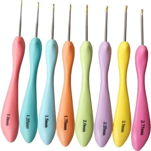 DONYAMY PVC pins candy Colorful Bending Spoon Plastic kit Knitting needles 8 pieces [1.0MM-2.75MM] Crochet hook