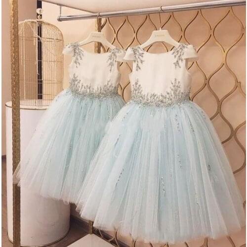 Puffy Tulle Baby Girl Dresses Crew Neck Shining Rhinestones Flower Girl Dresses Girls Pageant Gown Custom Made