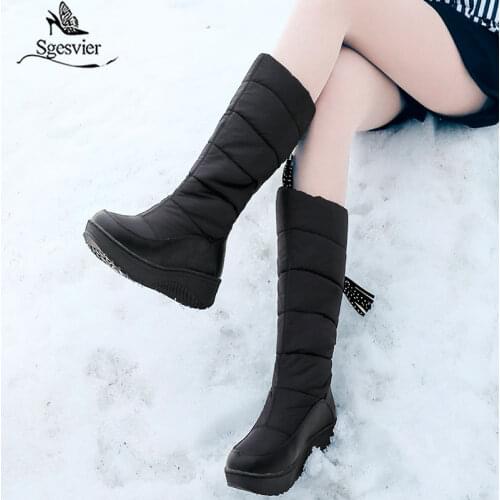 Sgesvier 2020 Winter Women Snow Boots Platform Wedge Heels Round Toe Black Red Down Plush Casual Ladies Fringe Mid-calf Boots