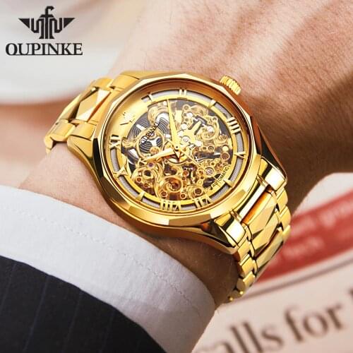 Switzerland OUPINKE Luxury Gold Men Watches Automatic Watch Men Tungsten Steel Business Mechanical Sapphire Crystal Wristwatch