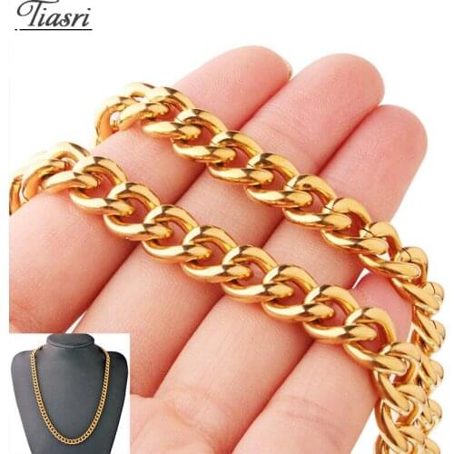 Tiasri 9mm Fashion Mens Necklace Bracelet Gold Color Stainless Steel Jewelry Accessories Friends Gifts Punk Hip-Hop Style 2020