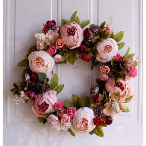 Peony Wreath Artificial Flower Plants Multicolor Festivals Decoration Home Decor Garland Restaurant Door Wall Hanging Wedding