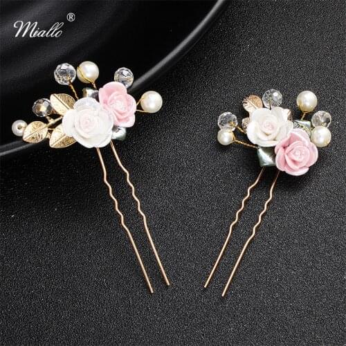 Miallo Fashion Crystal Pearls Wedding Hairpins Bridal Hair Jewelry Accessories Headpieces for Bride Bridesmaids Hair Pins