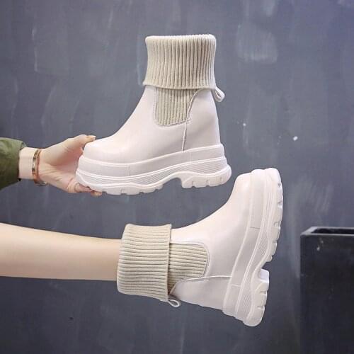 2021 New Chunky Boots Fashion Pocket Platform Boots Women Ankle Boots Female Sole Pouch Ankle Boots Women Botas Mujer size 34-39