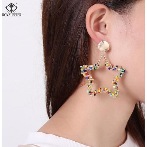 Vintage Colorful Crystal Star Earring For Women Statement Jewelry Girls Handmade Beads Boho Tassels Fringe Earrings Brincos