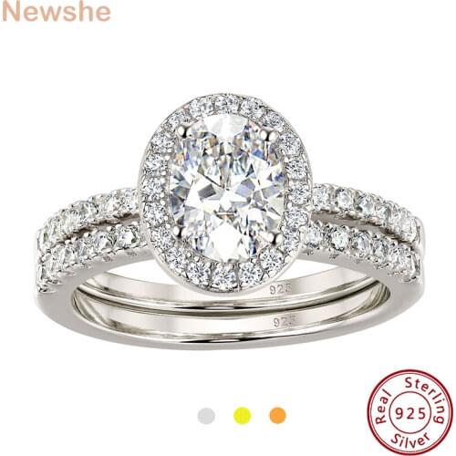 Newshe Halo Oval Cut Engagement Ring Wedding Band For Women Solid 925 Sterling Silver Dazzling AAAAA CZ Trendy Jewelry TR2039