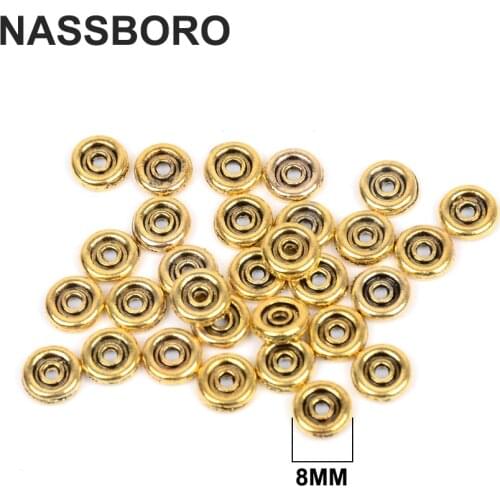 30pcs/lot 2*8mm Gold Metal Flat Round Circle Spacer Beads For Jewelry Making Bracelet Handmade/DIY Craft Findings & Components