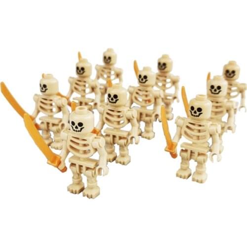 10pcs Ninja Skeleton Straight Arms Caribbean Pirates Castle Building Block Solid Figure without Baseplate