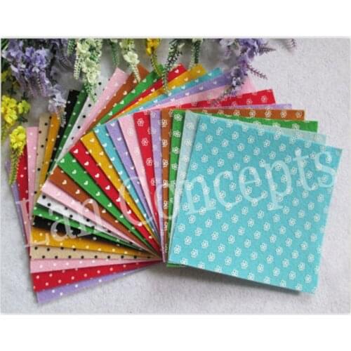 30X30cm DIY Nonwoven Sheet Polyester Felt Sheets with Printed Polka Dot flower Heart - 27pcs/lot mixed color free shipping