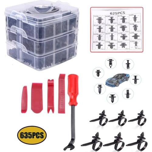 635Pcs Auto Fastener Clip Mixed Car Body Push Retainer Pin Rivet Bumper Door Trim Panel Retainer Fastener Kit With Remover