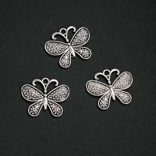 7pcs/Lots 20x25mm Antique Silver Plated Insect Charms Butterfly Pendants For DIY Necklace Jewellery Crafts Wholesale Drop Ship