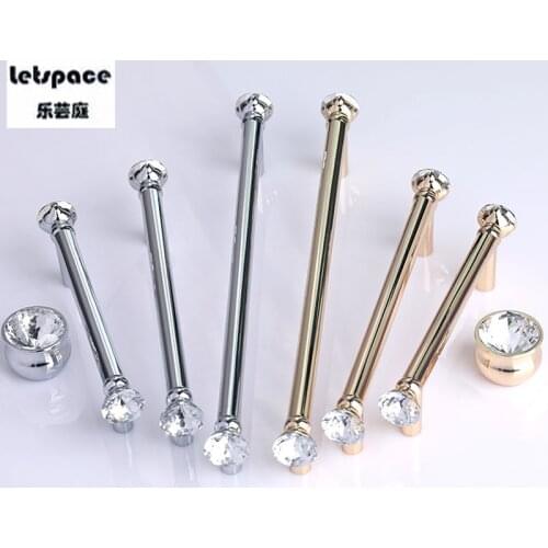 96 128 192mm modern fashion chrome gold wardrobe cupboard door handle crystal diamond drawer kitchen cabinet dresser knob handle
