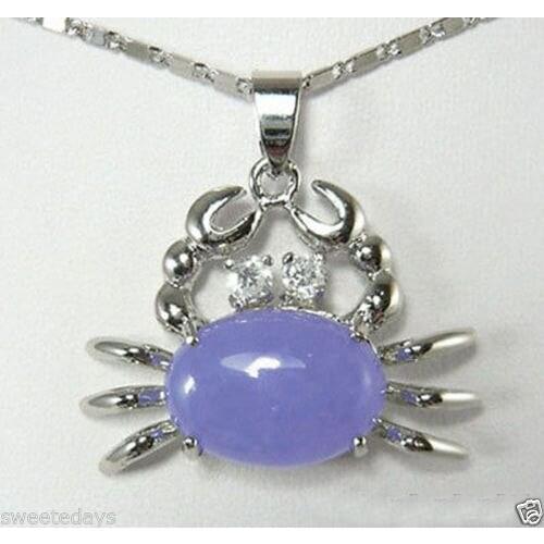 FREE SHIPPING>>>@@ > N3652 Purple stone 18KWGP Crystal Crab Pendant & Necklace