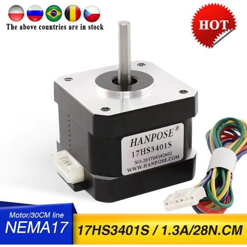 Free shipping and Quality 17HS3401S 4-lead Nema 17 Stepper Motor 42 motor 42BYGH 1.3A CE ROSH ISO CNC Laser and 3D printer