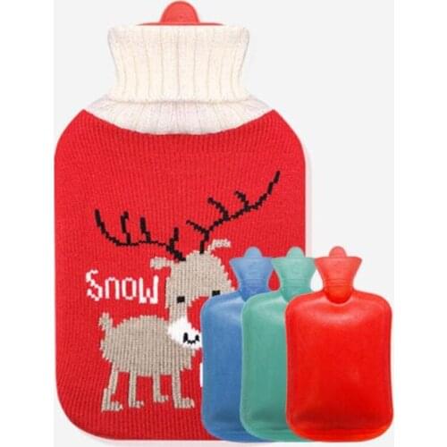 0.5/1/2L Cute Christmas Cartoon Hot Water Bottle with Knit Bottle Cover Large Capacity Household Rubber Warm Hand Home Winter