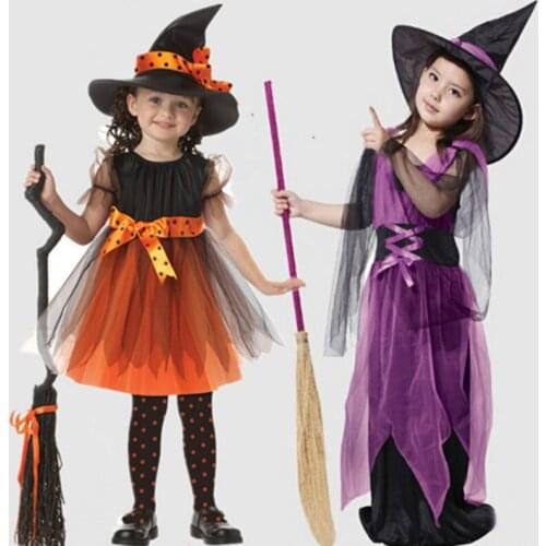 Kids Children Girls Halloween Witch Dress+Hat Childrens Day Princess Party Dresses Carnival Cosplay Costume NOV99