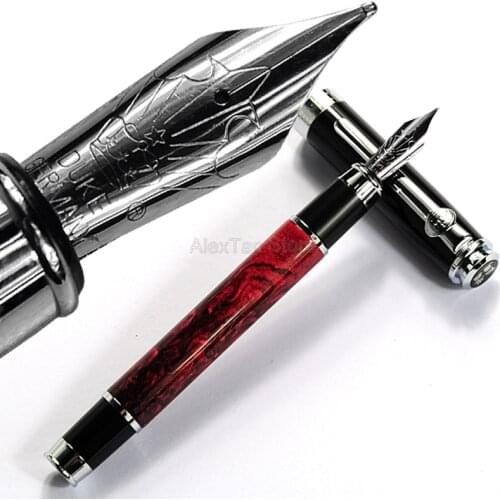 Duke Creative Celluloid Red Fountain Pen Beautiful Quicksand Leonardo Da Vinci Medium Nib Quality Gift Fountain Pen