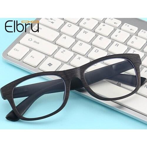 Elbru Vintage Wood Grain Frame Reading Glasses Anti Blue Light Eyeglasses Antifatigue Computer Googles Clear Presbyopic Glasses
