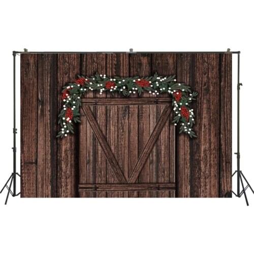 HUAYI Photography Backdrops Christmas Day Wreaths Doors Photo Background Christmas Xmas Family Studio Photobooth Backdrop W-3397