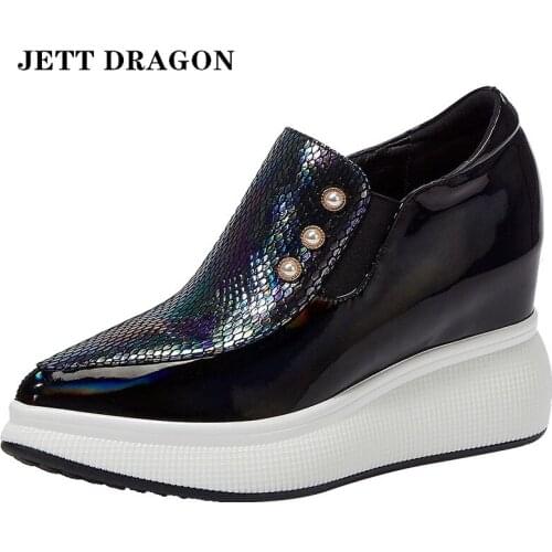 JETT DRAGON Zapatos Mujer Spring Flat Platform Shoes Womens Loafers Genuine Leather Thick Bottom Sneakers Womens Casual Shoes