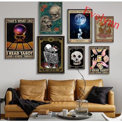 Skeleton Tarot Card The Lovers Poster, Till Death Do Us Part, Skull Lover Poster,Tarot Card Home Decor Canvas Wall Art Prints
