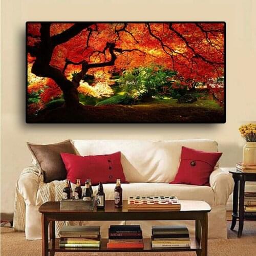 Red Japanese Male at Portland Green Plant Posters and Prints Painting on Canvas Scandinavian Wall Art Picture for Living Room