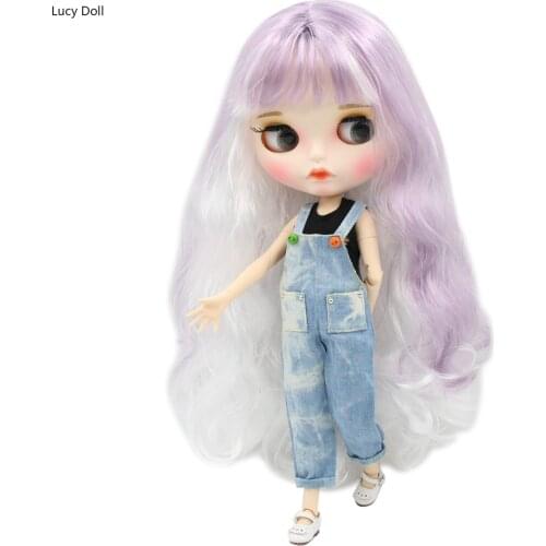 ICY Factory Blythee Doll 1/6 Bjd White Skin Joint Body Purple White Hair New Matte Face Carved Lips With Eyebrow Customized Face