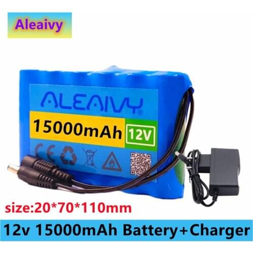 Aleaivy 18650 Li-Ion Battery Portable Rechargeable Battery DC 12 V 12.6 V 15000mAh Battery/12.6V Battery Pack with 12v Charger